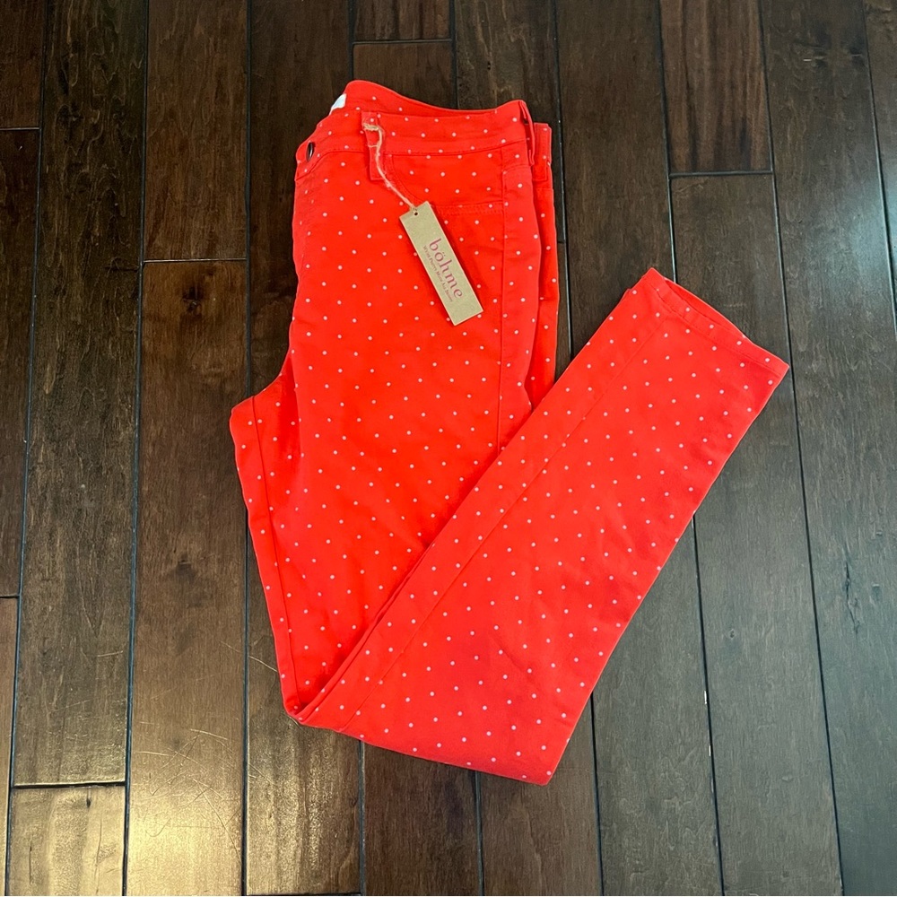 NEW BOHME Red Skinny Pok-a-dot Pants